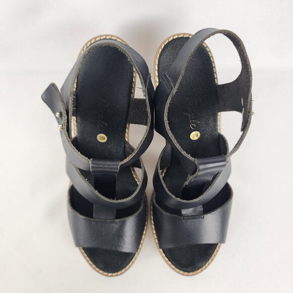 Free People Black Leather Wood Heel Sandals Size 8.5 - Picture 4 of 9